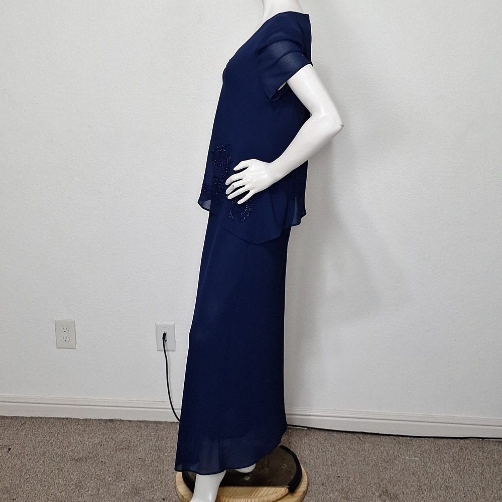 Positive Attitude Vintage Navy Blue Embroidered Beaded Fairy Maxi Dress Size 10 - Picture 10 of 12